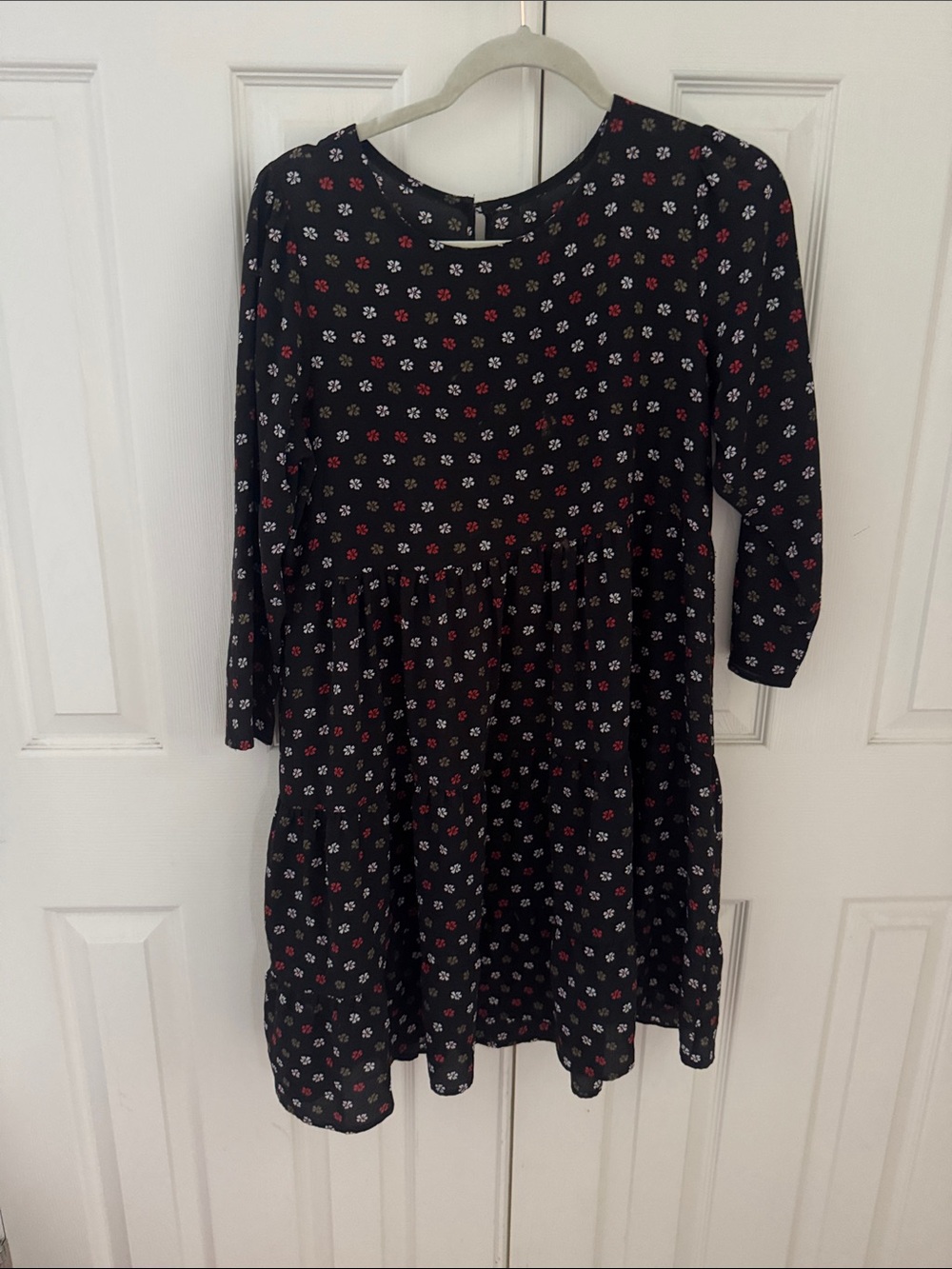 Girls' Black Floral Tiered Dress - Pink & White Print